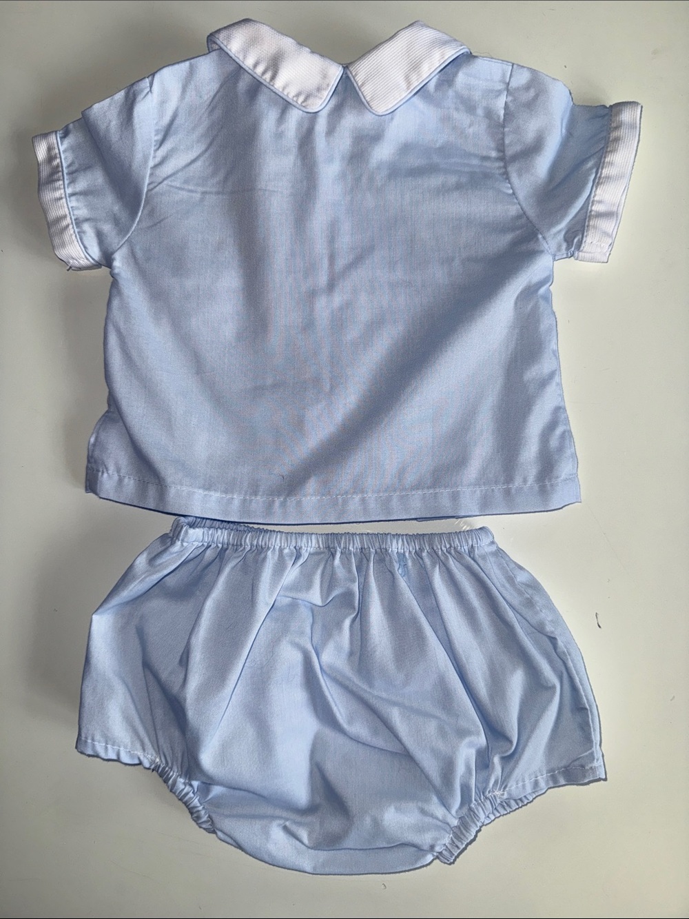 Feltman Bros Light Blue Smocked Two Piece Hand Embr Set with Horse Motif Preemie - Picture 4 of 4